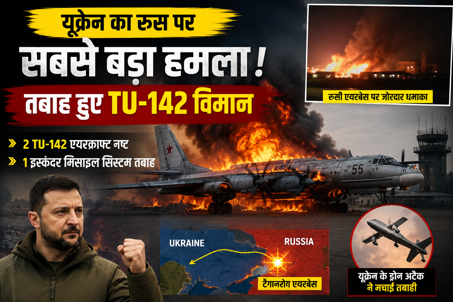 यूक्रेन का रूस पर सबसे बड़ा हमला! मिनटों में तबाह हुए TU-142 विमान