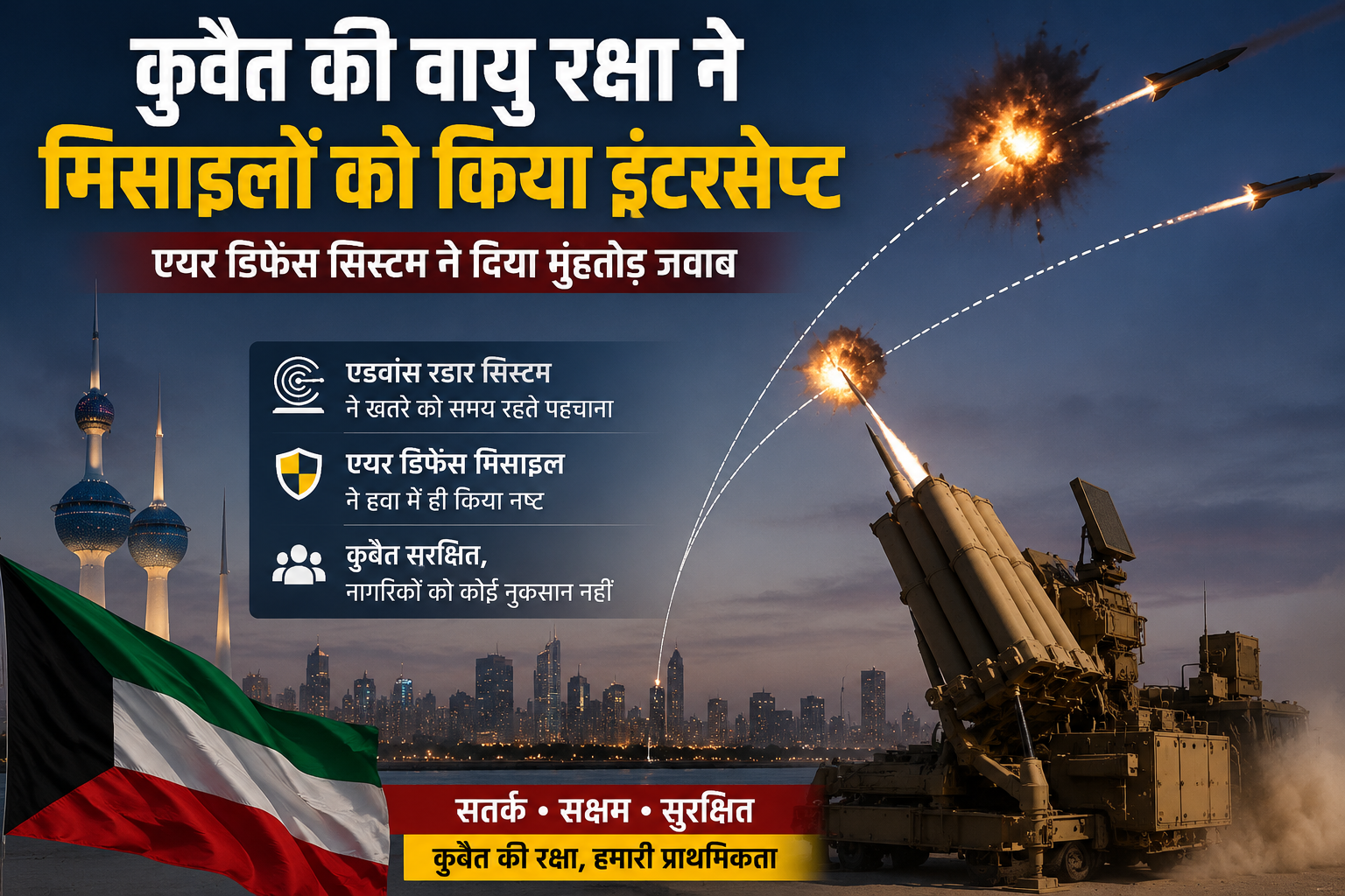 कुवैत पर मिसाइल हमला नाकाम ! एयर डिफेंस ने हवा में ही मार गिराईं मिसाइलें.